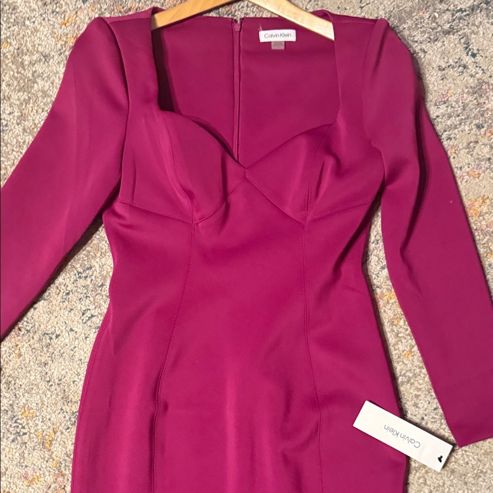 NWT Calvin Klein Fuchsia Long Sleeve Dress 6 - Picture 5 of 10